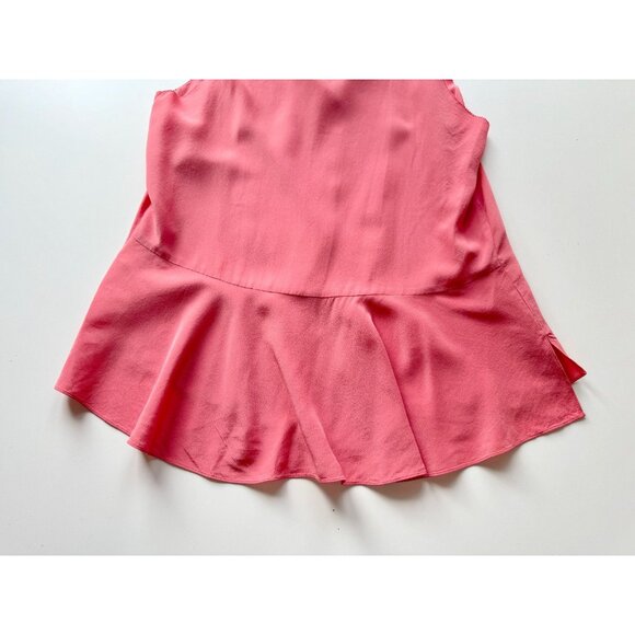 REBECCA TAYLOR Coral Pink Silk Crepe Cascade Ruffle V-Neck Blouse Top, Size 6 - Picture 7 of 12